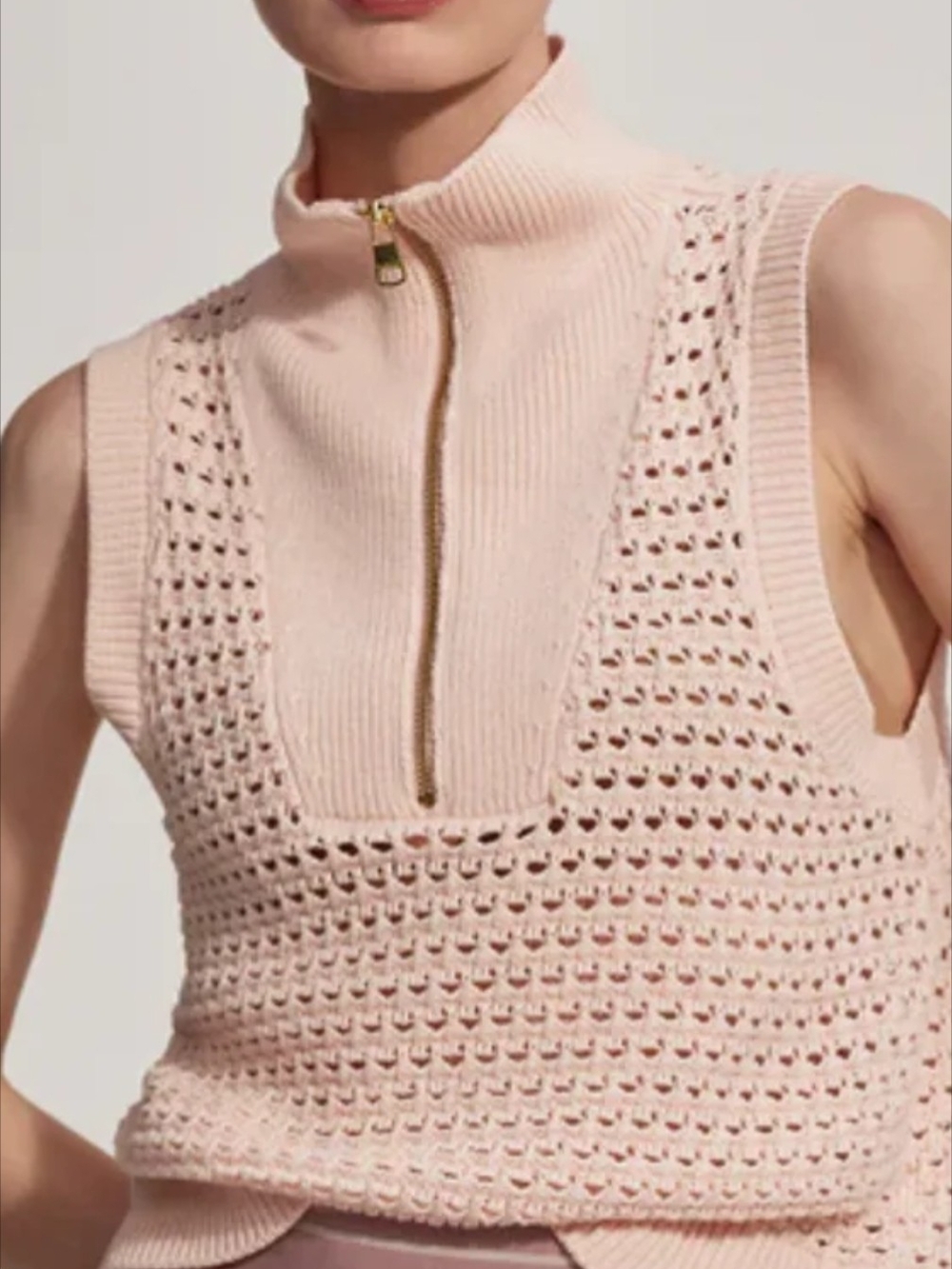 NWT Varley Anthropologie Peach Crochet Half Zip Sweater Vest XL